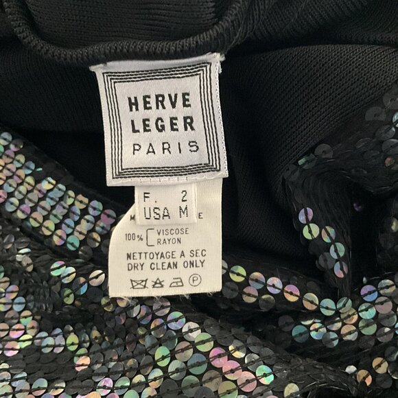 Herve Leger Paris Black Sequin Panel Open-Back Knit Dress-Size M - Picture 5 of 11